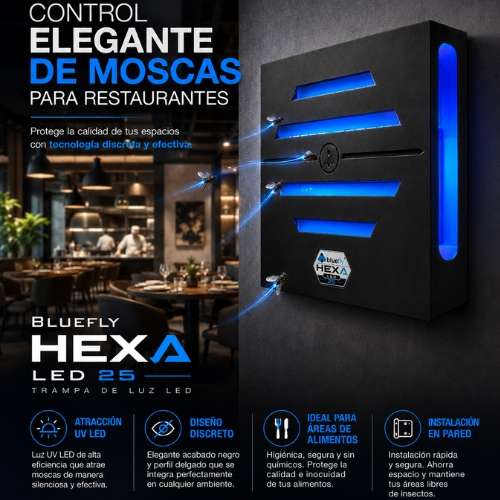 BLUEFLY® HEXA LED 25 – NEGRO | TRAMPA DE LUZ UV | CONTROL DE PLAGAS - Imagen 5